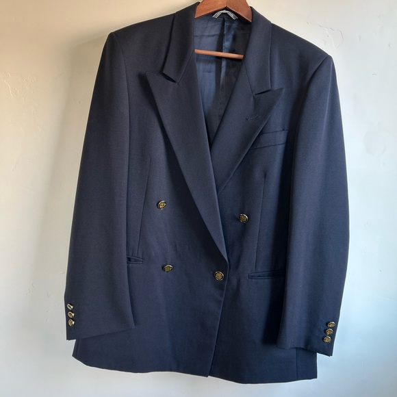 Italian Pure Virgin wool 44 Gold Button Double Breast Sport Coat academia preppy - Picture 2 of 16